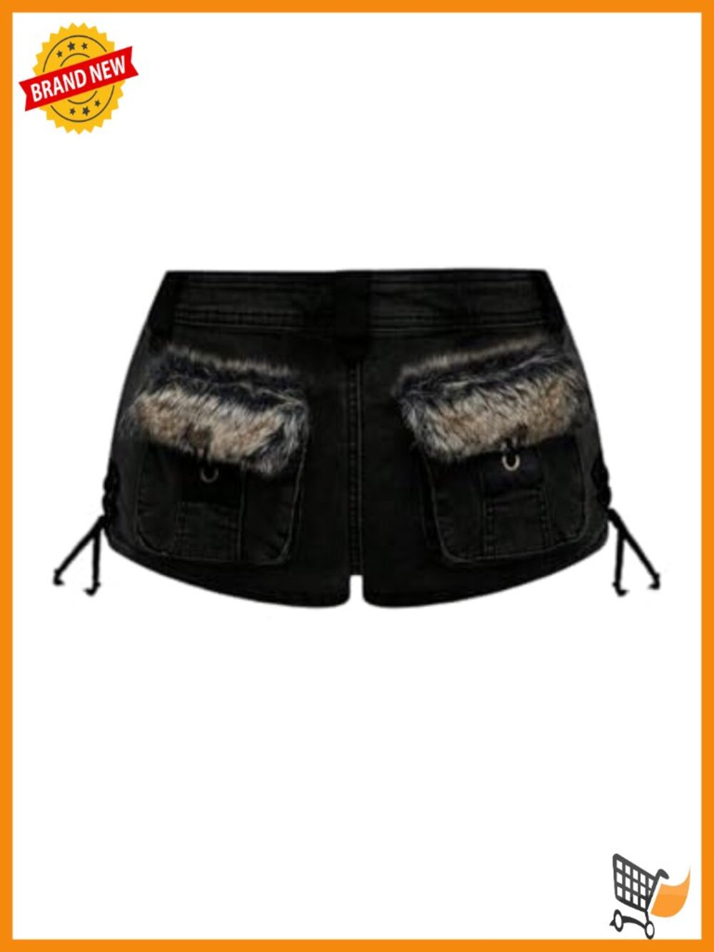 Fuzzy Low Waist Denim Mini Shorts Lace Up Grommet Eyelet Jean Shorts